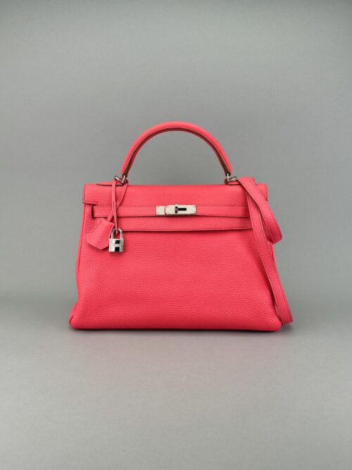 Hermes Kelly 32 Retourne Togo Rose Azalee Palladium Hardware Preowned Square Q