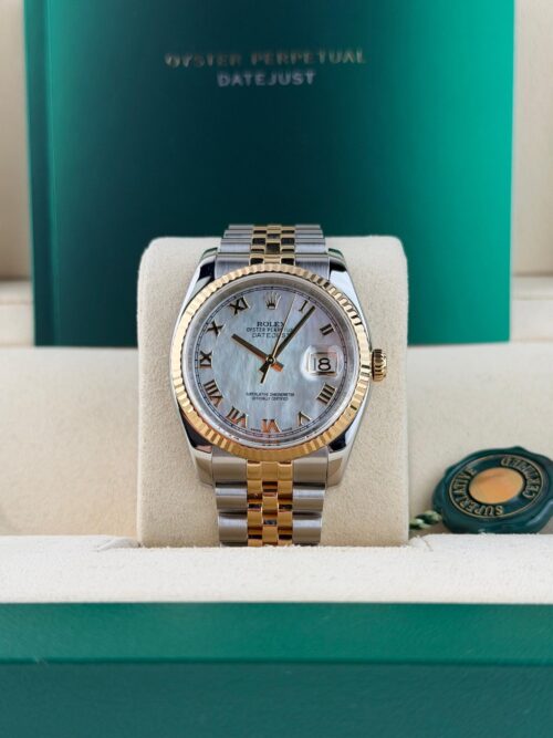 Rolex Datejust 36 MOP Pearl Roman Fluted Jubilee Preowned Watch&Box 116233