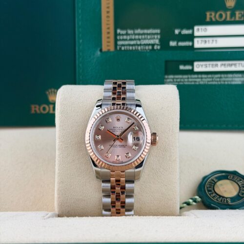 Rolex Datejust 26 Rose Sundust Diamond Fluted Jubilee Preowned 2012 179171