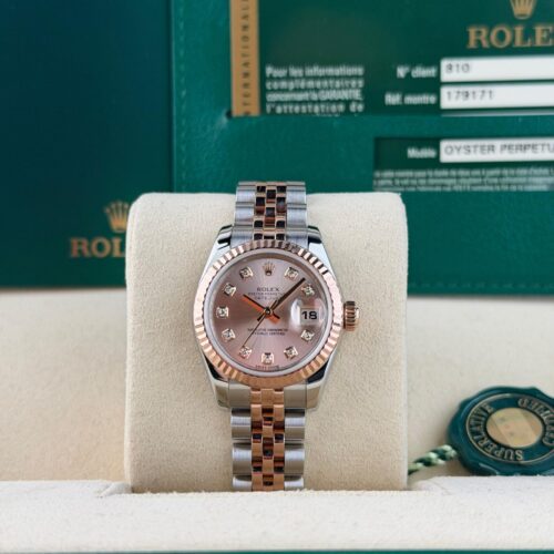 Rolex Datejust 26 Rose Sundust Diamond Fluted Jubilee Preowned 2012 179171