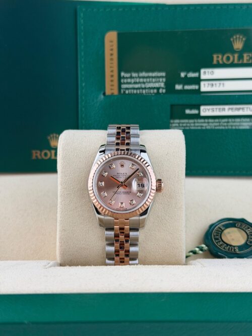 Rolex Datejust 26 Rose Sundust Diamond Fluted Jubilee Preowned 2012 179171