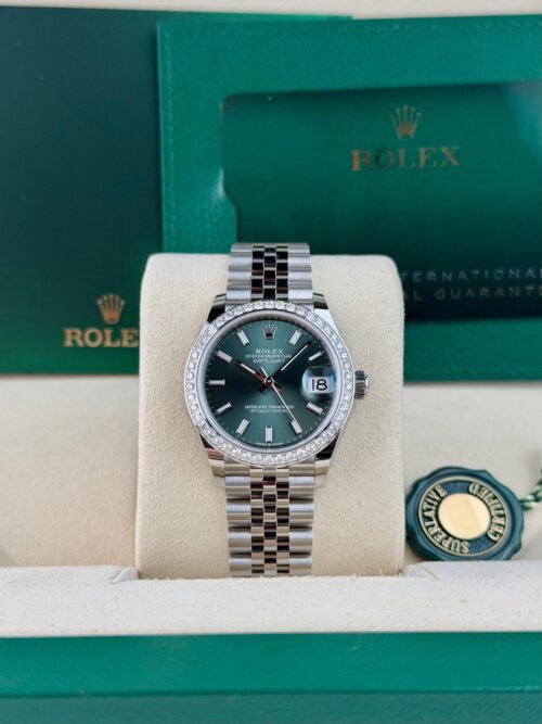 Rolex Datejust 31 Mint Green Index Diamond Bezel Jubilee 2026 Unworn 278384RBR