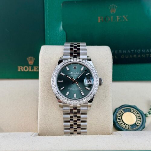 Rolex Datejust 31 Mint Green Index Diamond Bezel Jubilee 2026 Unworn 278384RBR