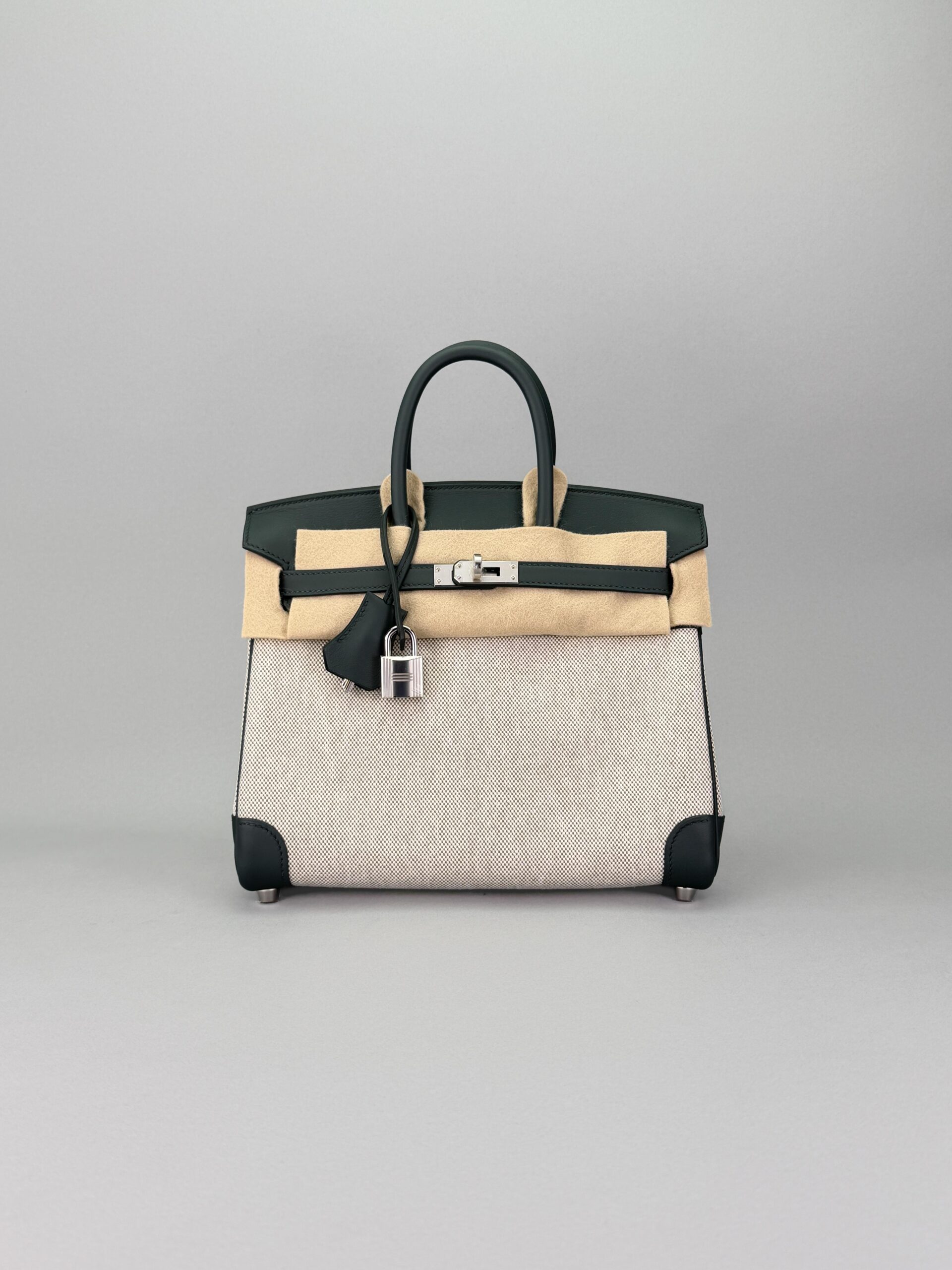 Hermes Birkin 25 Retourne Swift Toile Vert Mangrove Palladium Hardware G 2026