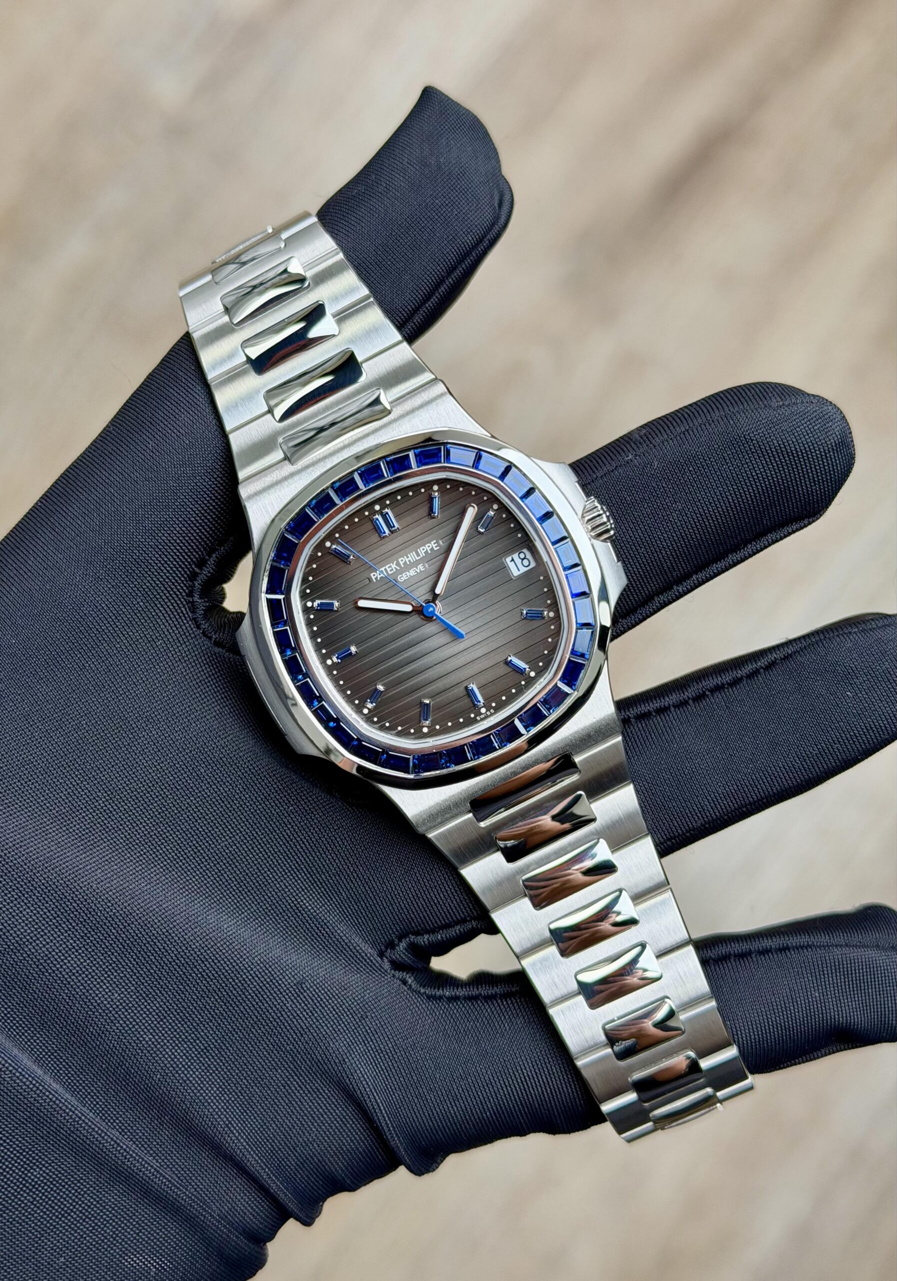 Patek Philippe Nautilus Charcoal Grey Blue Sapphire Preowned 2021 5711/111P-001