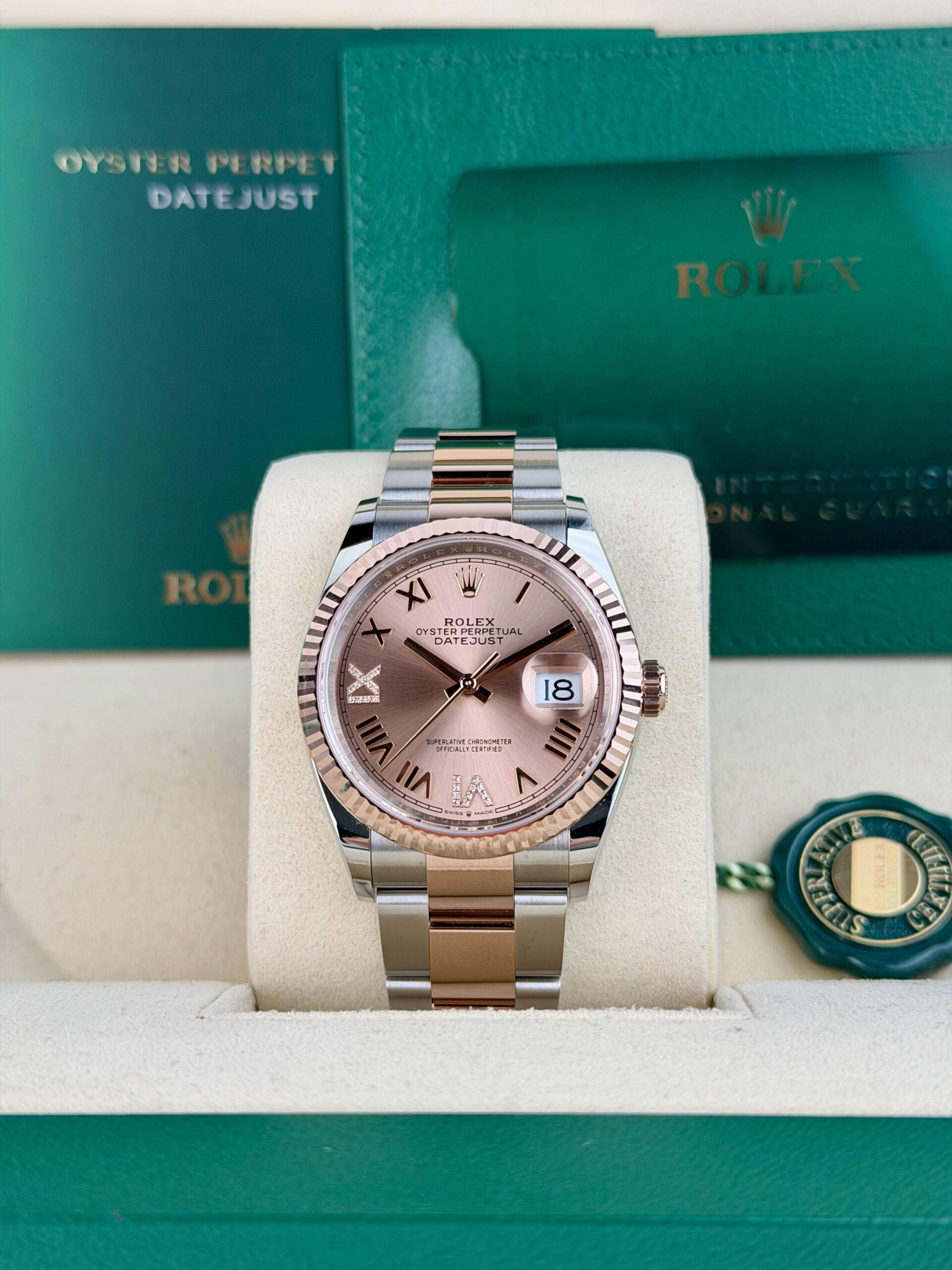Rolex Datejust 36 Rose Roman VIIX Diamond Fluted Oyster 2026 Unworn 126231