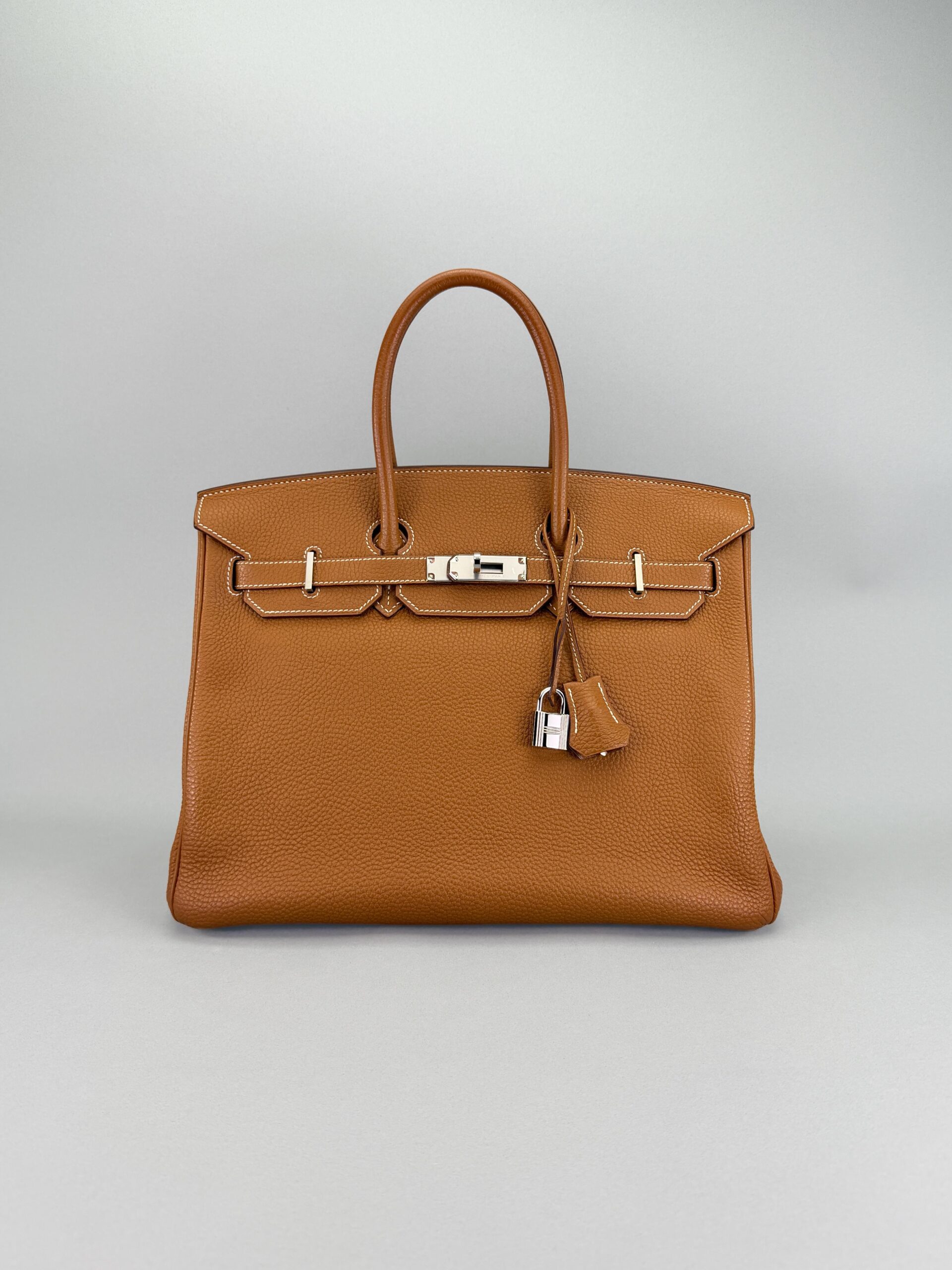 Hermes Birkin 35 Retourne Togo Gold Palladium Hardware Preowned Square N