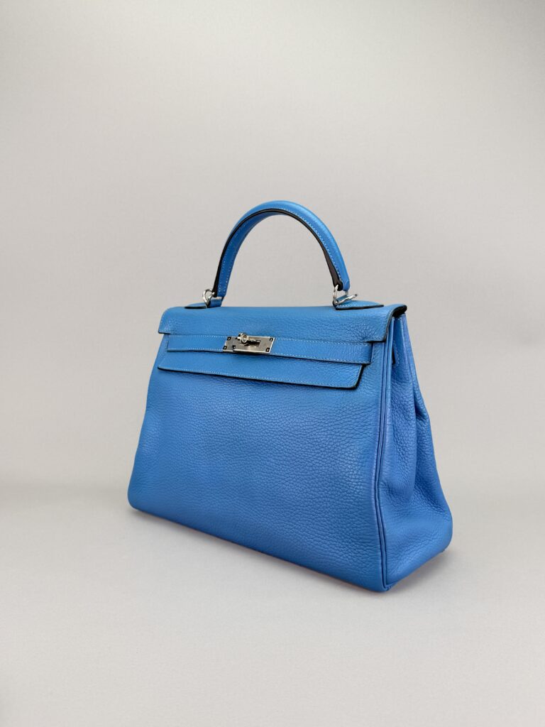 Hermes Kelly 32 Retourne Togo Blue Paradise Palladium Hardware Preowned Square R