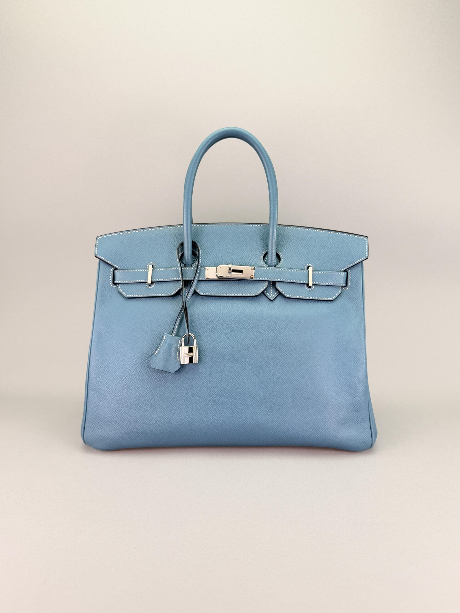 Hermes Birkin 35 Retourne Epsom Blue Jean Palladium Hardware Preowned Square M