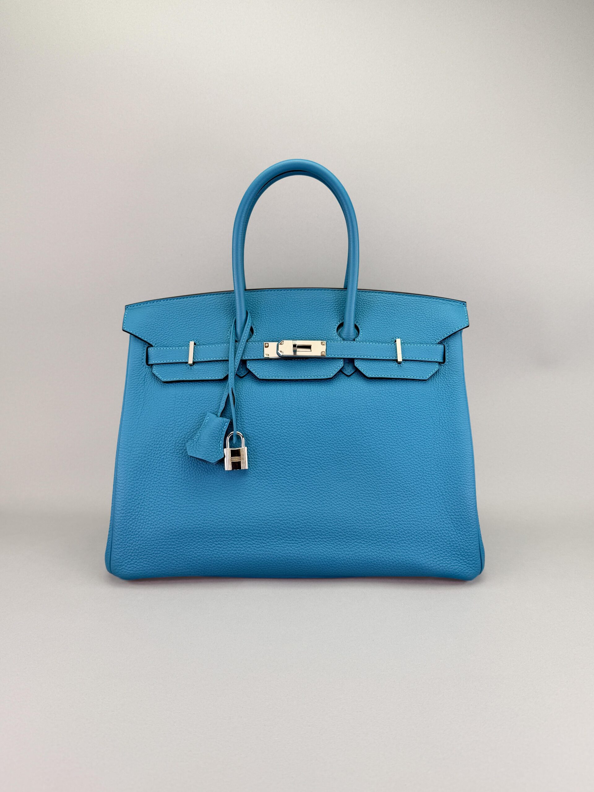 Hermes Birkin 35 Retourne Togo Blue Jean Palladium Hardware Preowned Square R