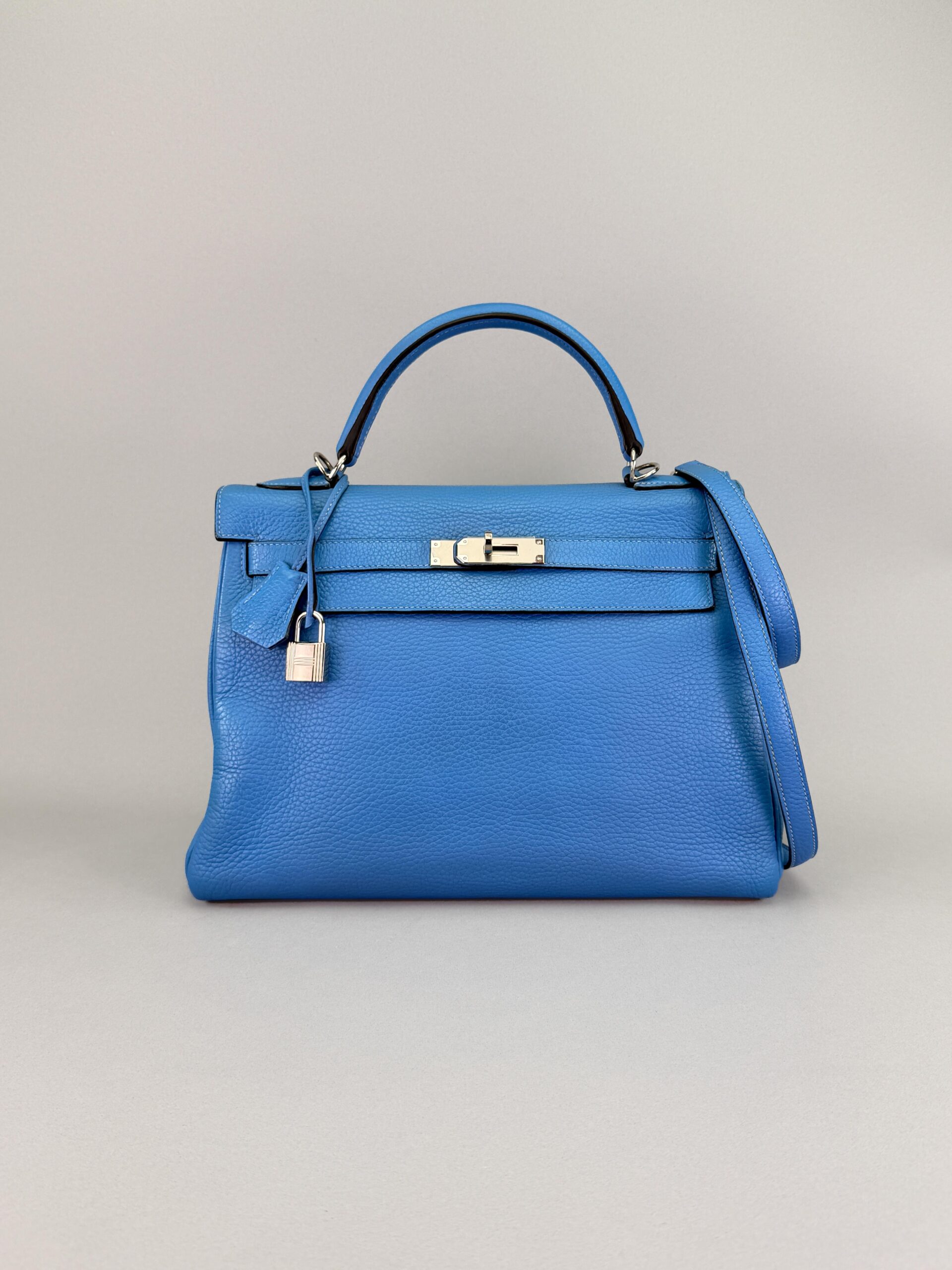 Hermes Kelly 32 Retourne Togo Blue Paradise Palladium Hardware Preowned Square R